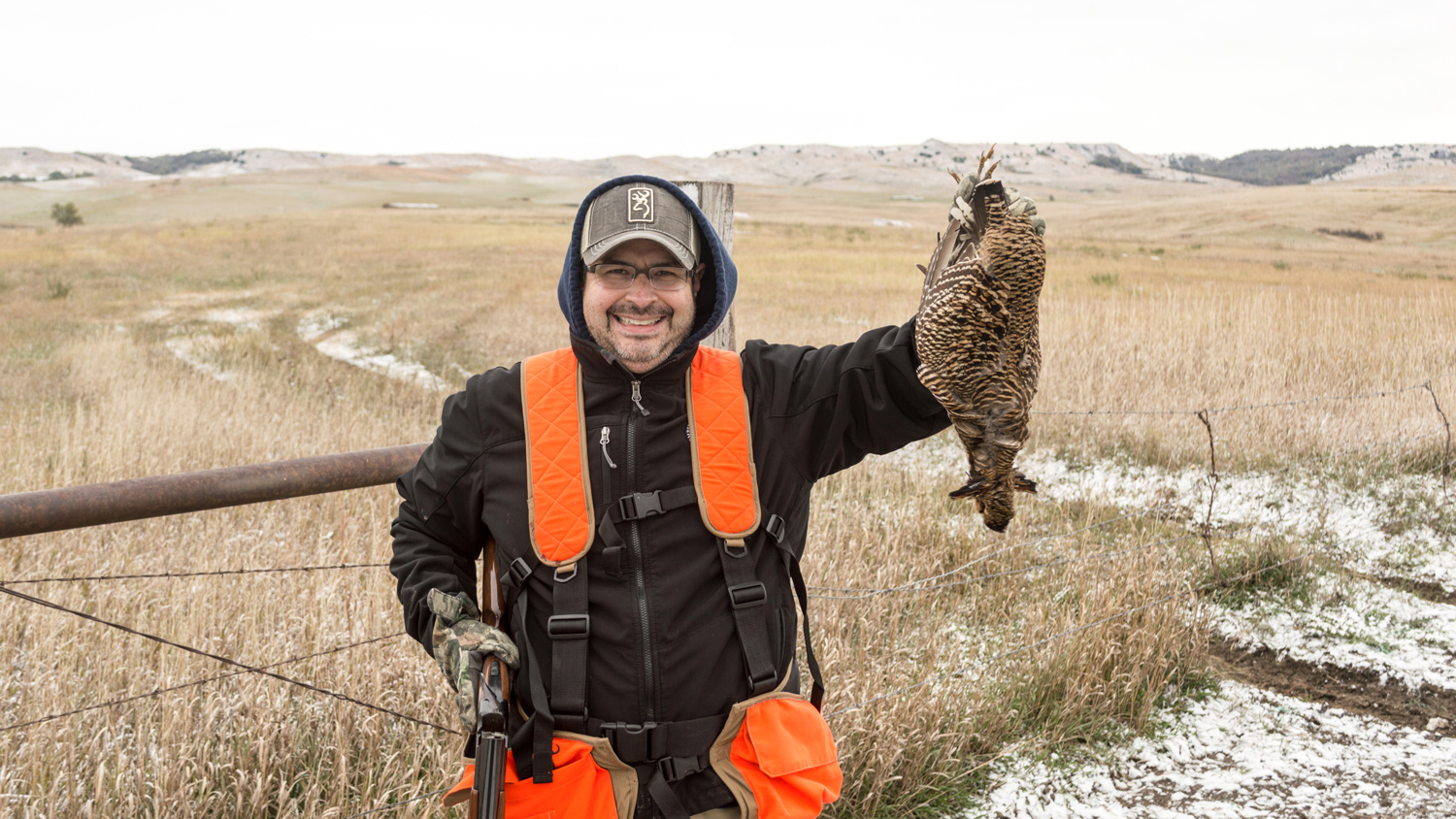 John Parker hunting prairie chickens in South Dakota with the Browning Citori CXS 12-gauge shotgun